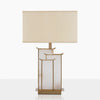 Elegant White Alabaster Table Lamp with Polished Gold Metal Finish and Fabric Shade