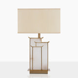 Elegant White Alabaster Table Lamp with Polished Gold Metal Finish and Fabric Shade