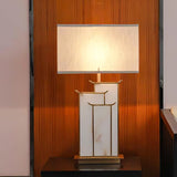 Elegant White Alabaster Table Lamp with Polished Gold Metal Finish and Fabric Shade