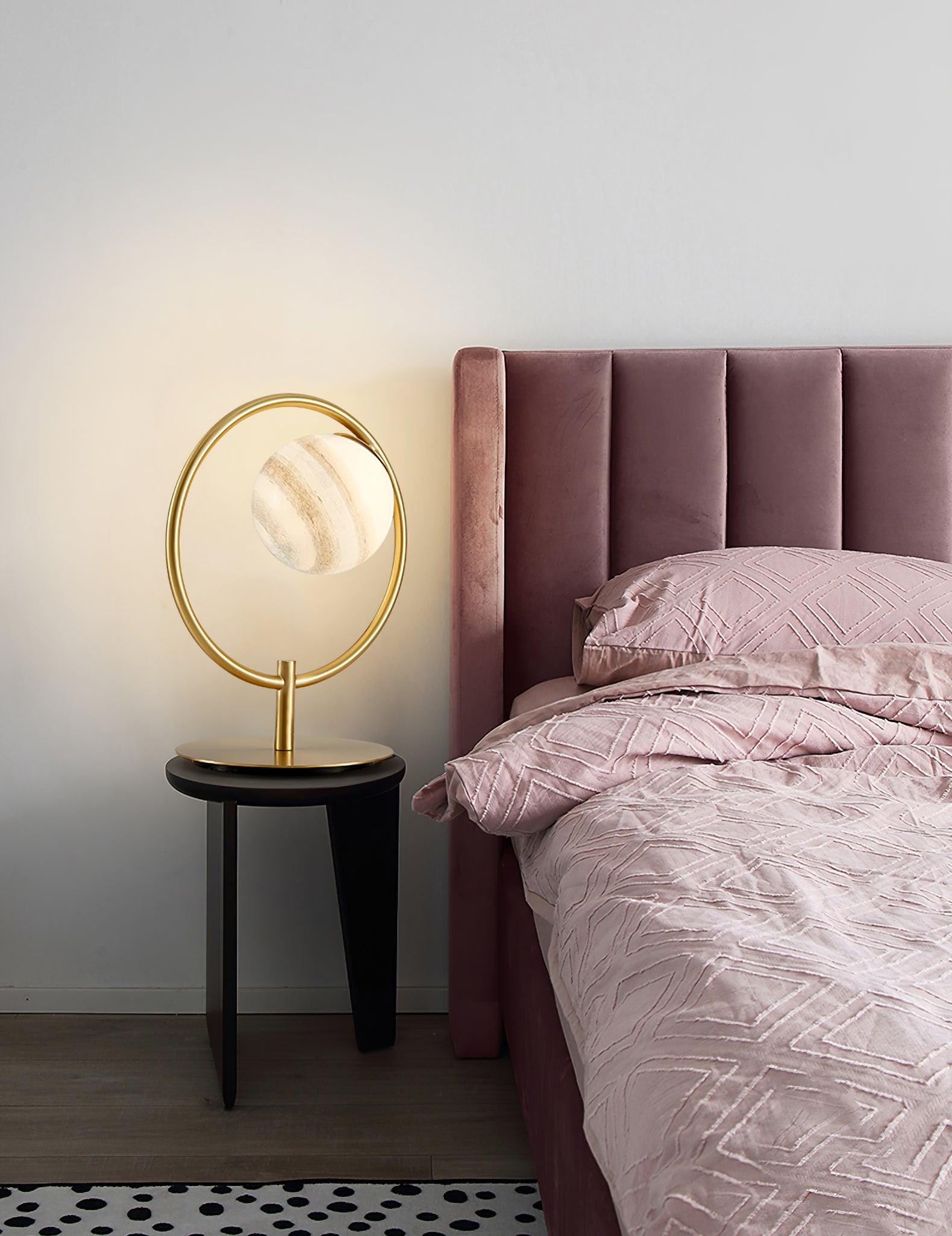 Jupiter Celestial Glass Globe Table Lamp with Gold and Blue Finish for Modern Bedrooms