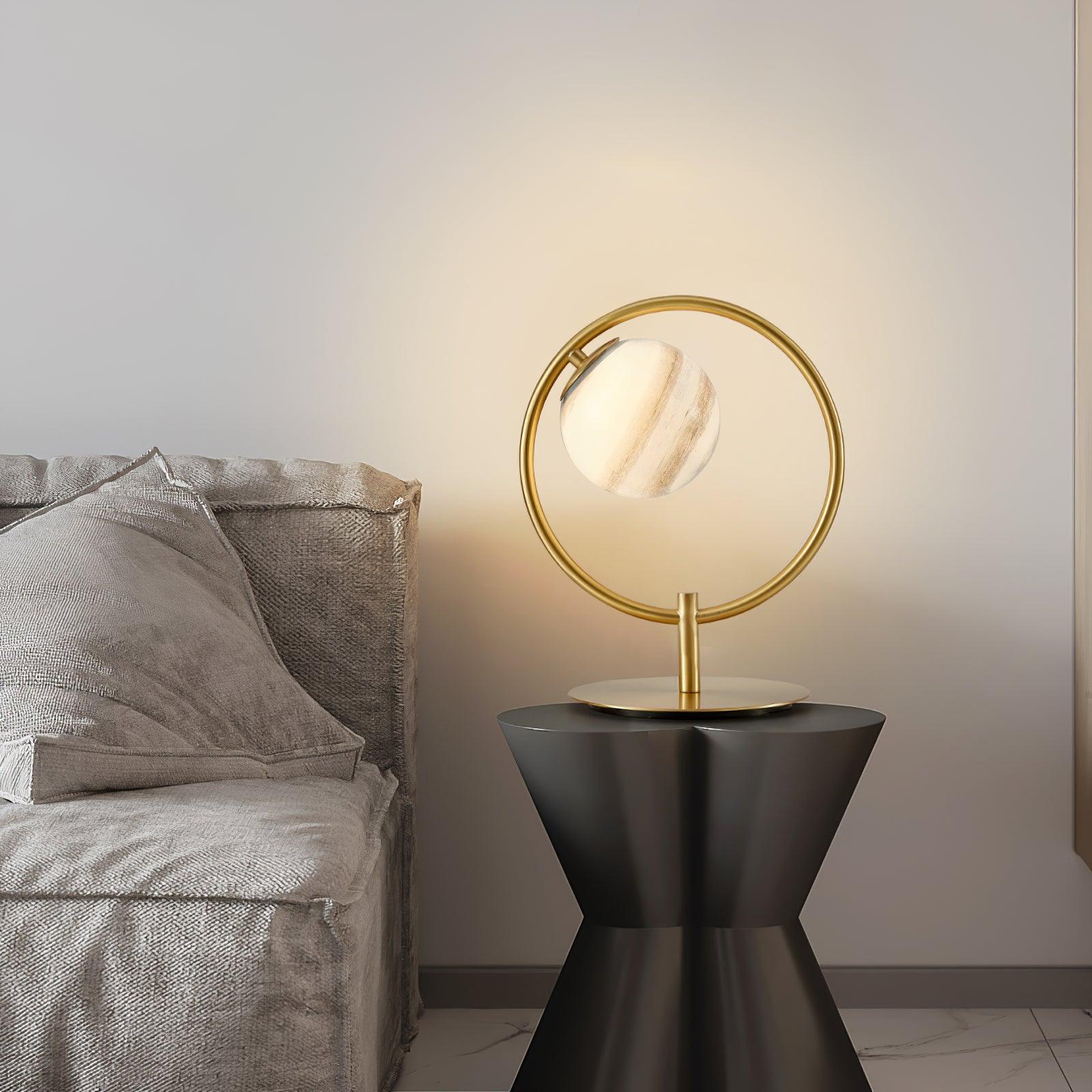 Jupiter Celestial Glass Globe Table Lamp with Gold and Blue Finish for Modern Bedrooms