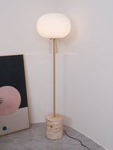 Modern Jwda Travertine Floor Lamp with Spherical Glass Globe and Yellow Stone Base