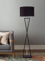 Modern Kaden Black Tripod Floor Lamp with Linen Drum Shade for Living Room and Office