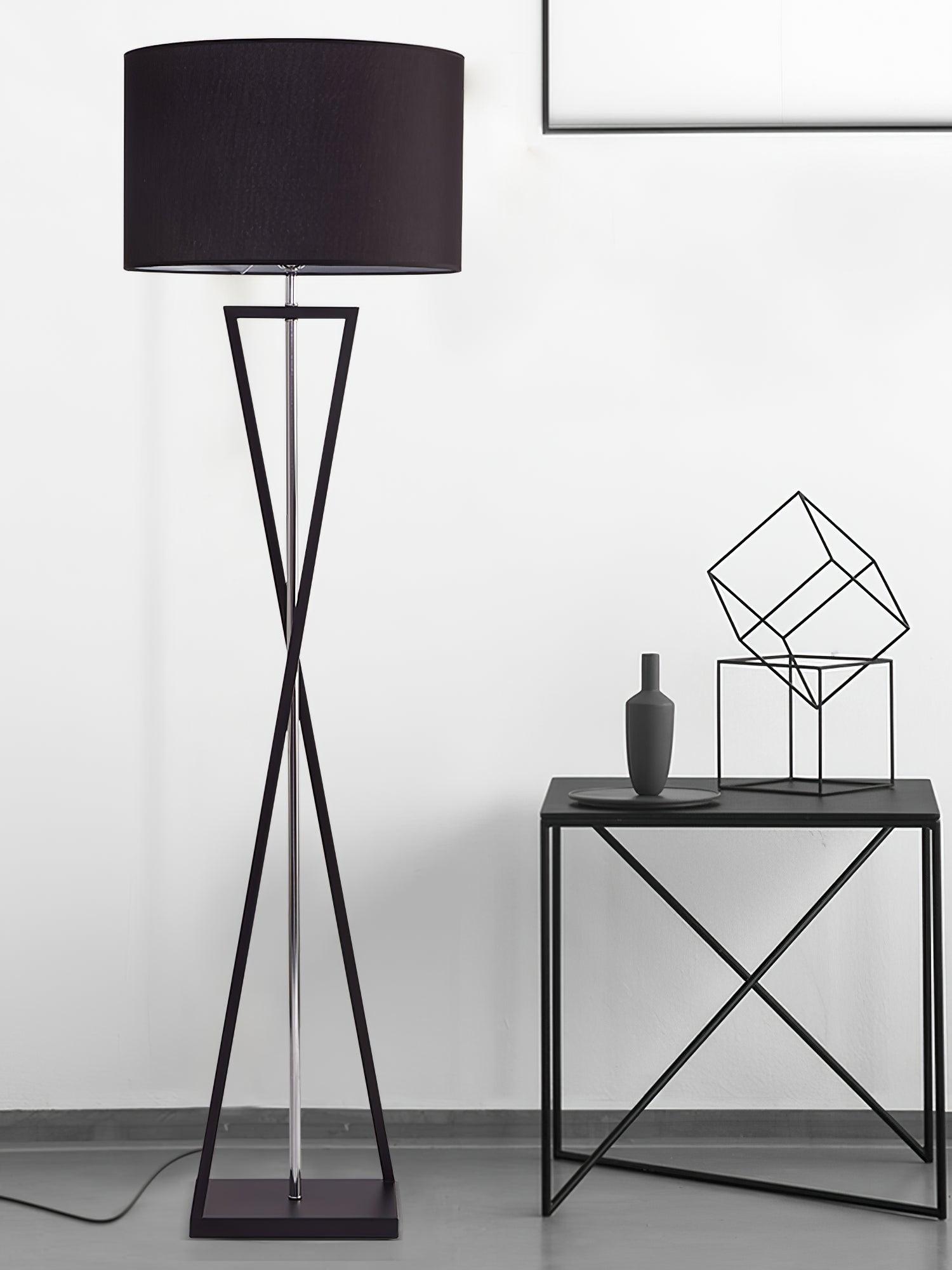 Modern Kaden Black Tripod Floor Lamp with Linen Drum Shade for Living Room and Office