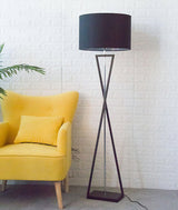 Modern Kaden Black Tripod Floor Lamp with Linen Drum Shade for Living Room and Office