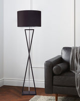 Modern Kaden Black Tripod Floor Lamp with Linen Drum Shade for Living Room and Office