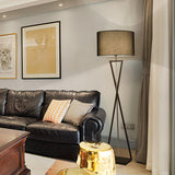 Modern Kaden Black Tripod Floor Lamp with Linen Drum Shade for Living Room and Office