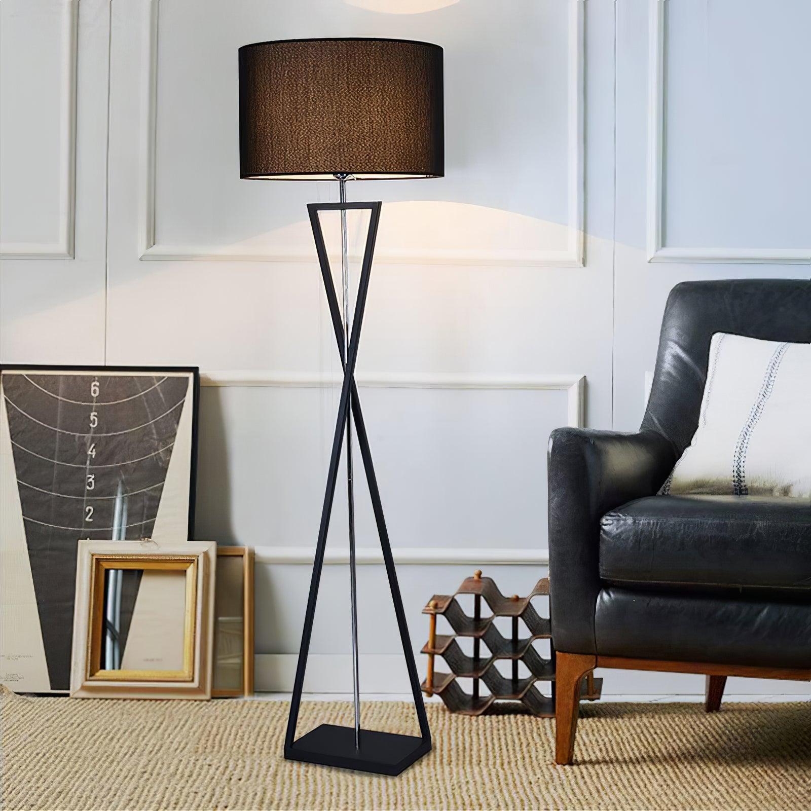 Modern Kaden Black Tripod Floor Lamp with Linen Drum Shade for Living Room and Office