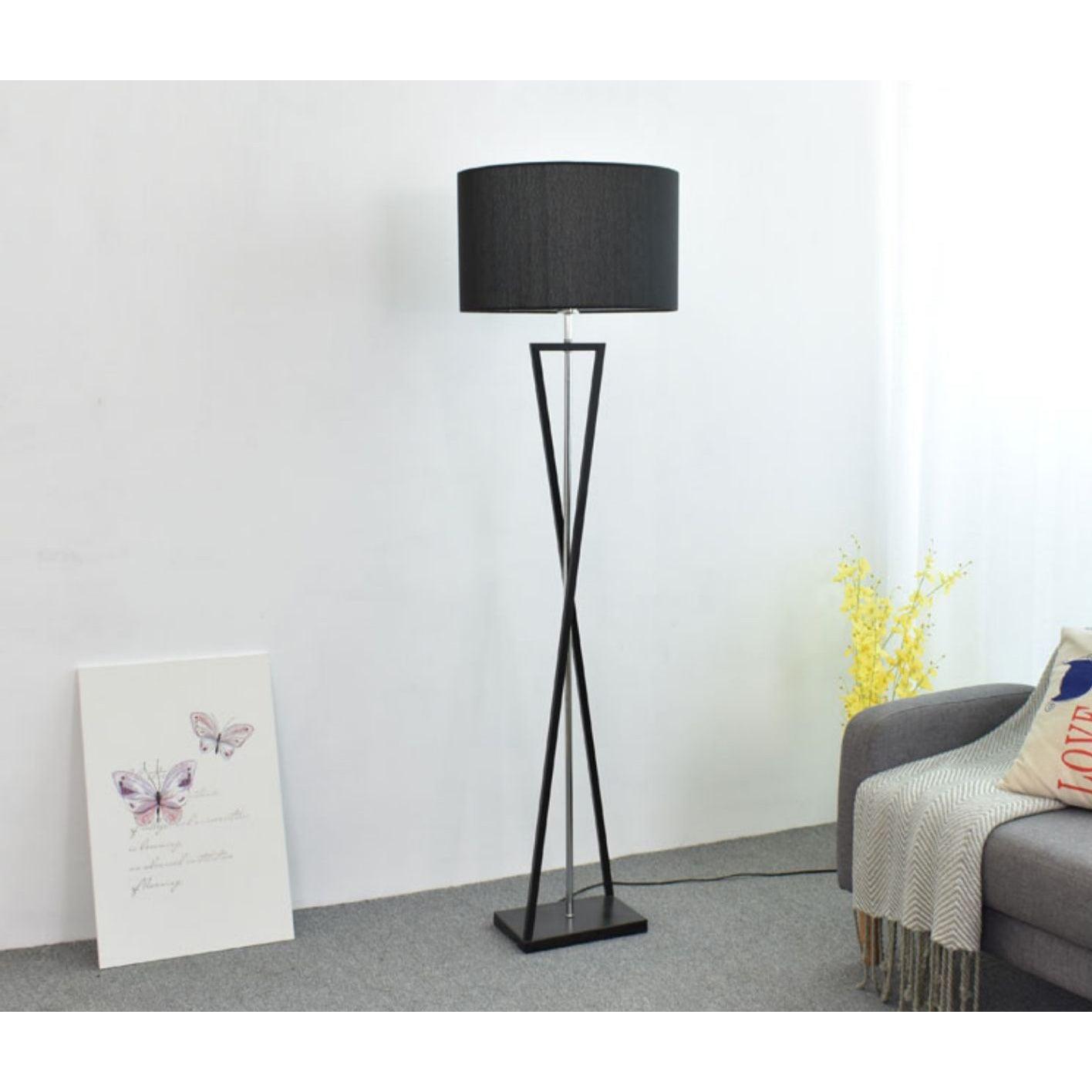 Modern Kaden Black Tripod Floor Lamp with Linen Drum Shade for Living Room and Office