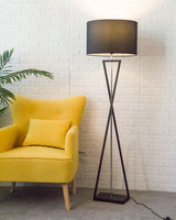 Modern Kaden Black Tripod Floor Lamp with Linen Drum Shade for Living Room and Office