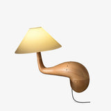 Modern Pine Wood Desk Lamp with White Fabric Shade for Bedside and Office