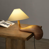 Modern Pine Wood Desk Lamp with White Fabric Shade for Bedside and Office