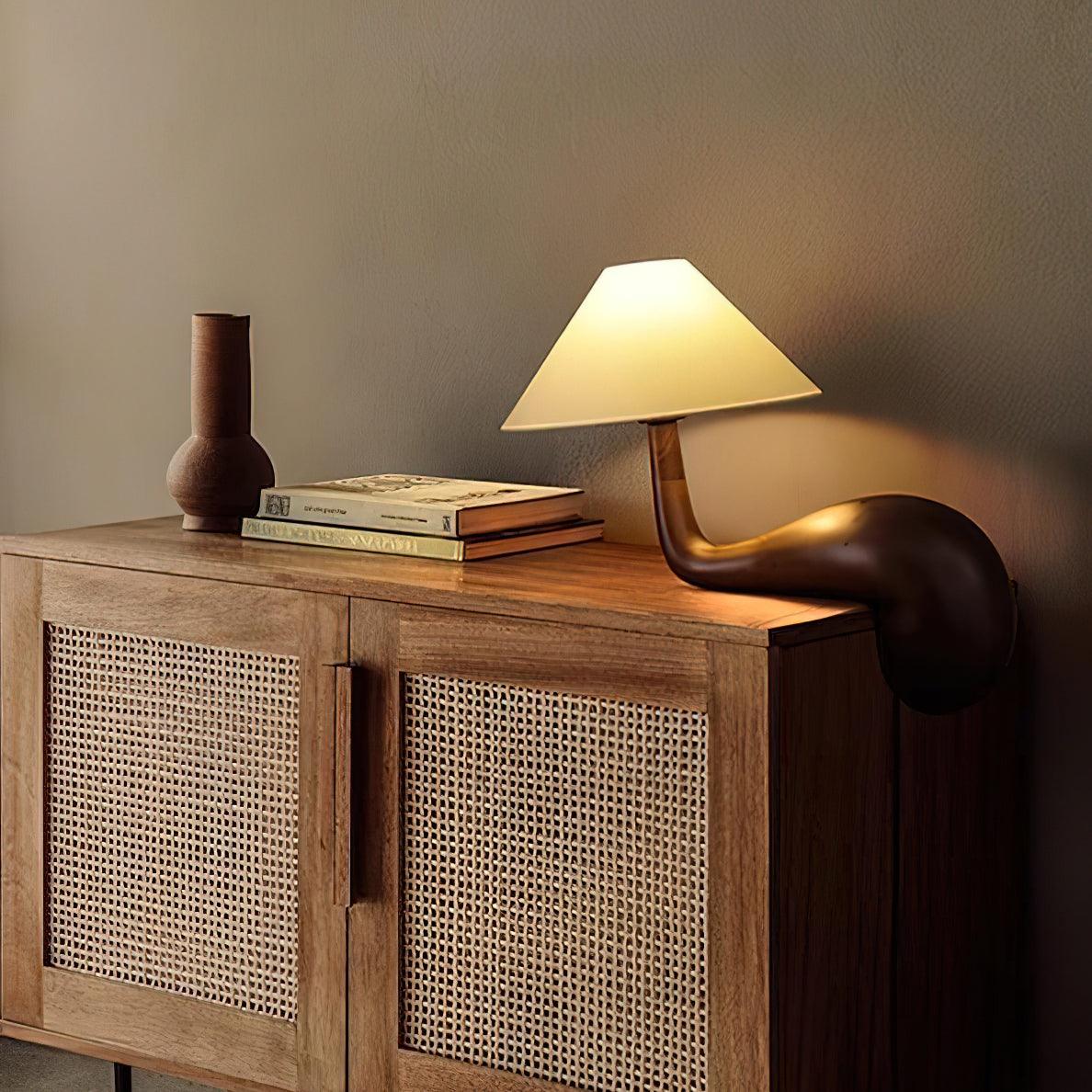 Modern Pine Wood Desk Lamp with White Fabric Shade for Bedside and Office