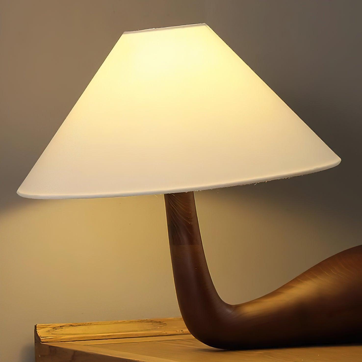 Modern Pine Wood Desk Lamp with White Fabric Shade for Bedside and Office