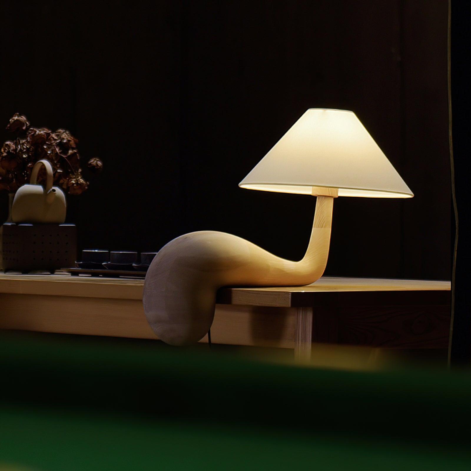Modern Pine Wood Desk Lamp with White Fabric Shade for Bedside and Office