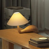 Modern Pine Wood Desk Lamp with White Fabric Shade for Bedside and Office