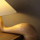 Modern Pine Wood Desk Lamp with White Fabric Shade for Bedside and Office