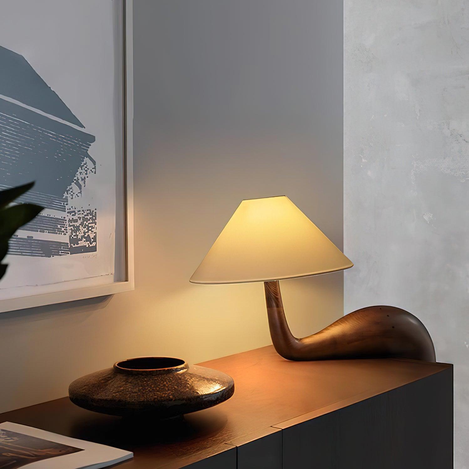 Modern Pine Wood Desk Lamp with White Fabric Shade for Bedside and Office