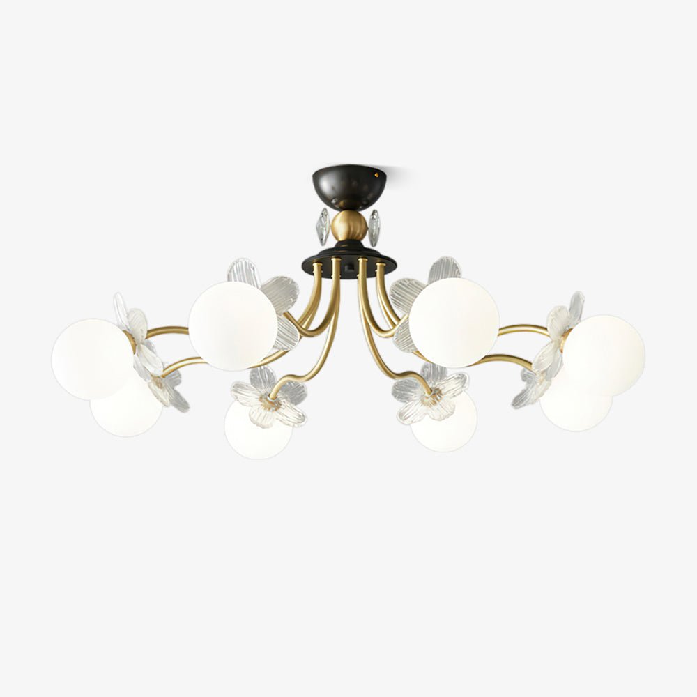 Modern Glass Blossom Petal Chandelier Floral Flush Mount Light with White Globes