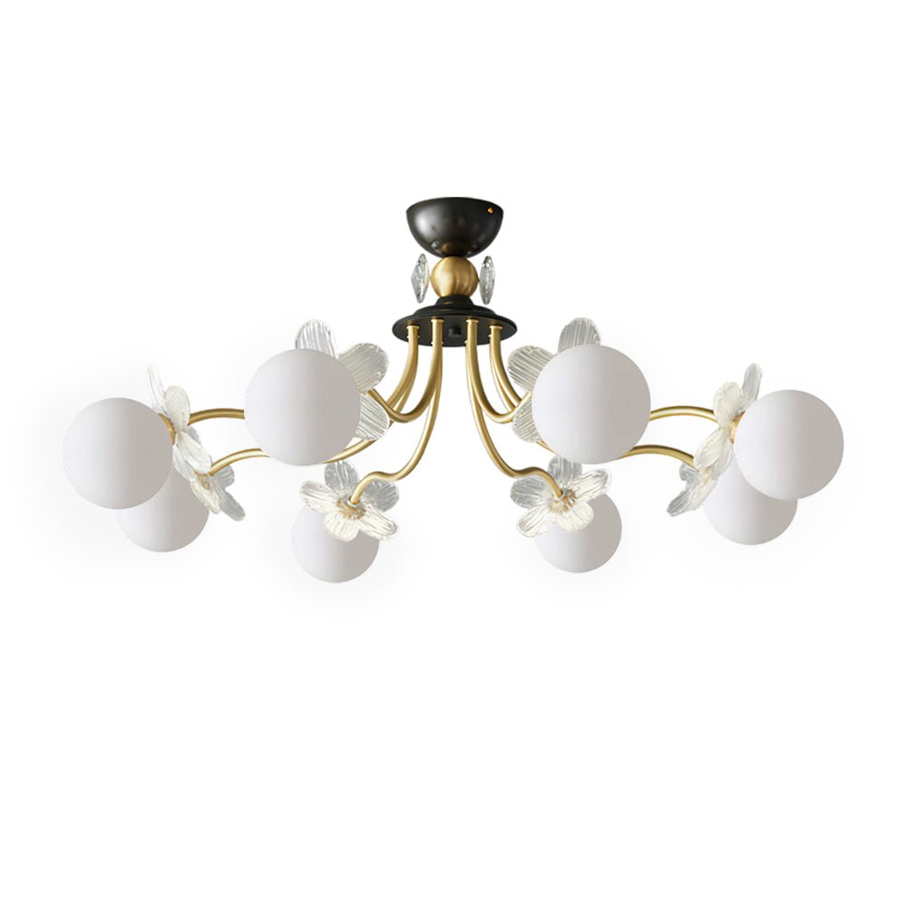 Modern Glass Blossom Petal Chandelier Floral Flush Mount Light with White Globes