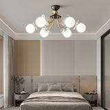 Modern Glass Blossom Petal Chandelier Floral Flush Mount Light with White Globes