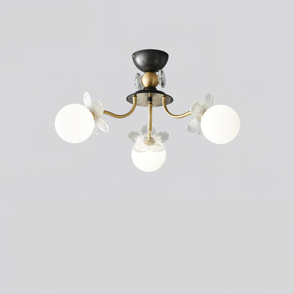 Modern Glass Blossom Petal Chandelier Floral Flush Mount Light with White Globes