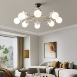 Modern Glass Blossom Petal Chandelier Floral Flush Mount Light with White Globes