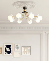 Modern Glass Blossom Petal Chandelier Floral Flush Mount Light with White Globes
