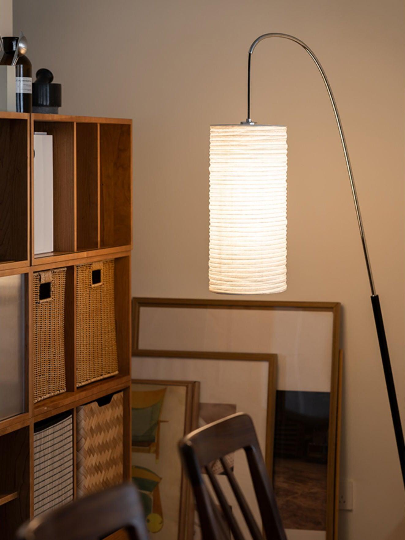 Modern Arched Kalmar Floor Lamp with Tissue Paper Shade and Chrome Finish