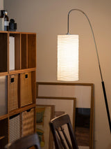 Modern Arched Kalmar Floor Lamp with Tissue Paper Shade and Chrome Finish