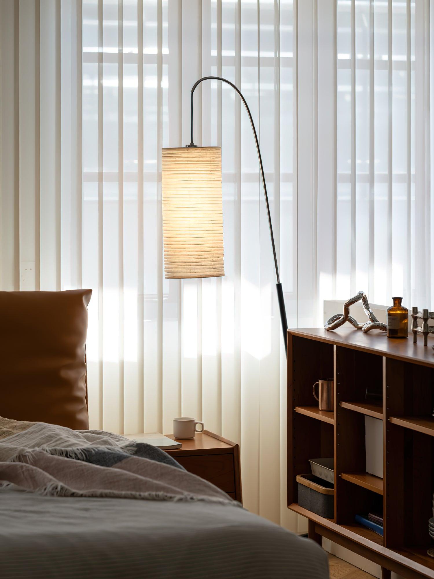 Modern Arched Kalmar Floor Lamp with Tissue Paper Shade and Chrome Finish