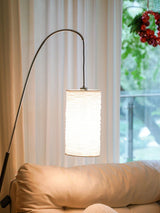 Modern Arched Kalmar Floor Lamp with Tissue Paper Shade and Chrome Finish