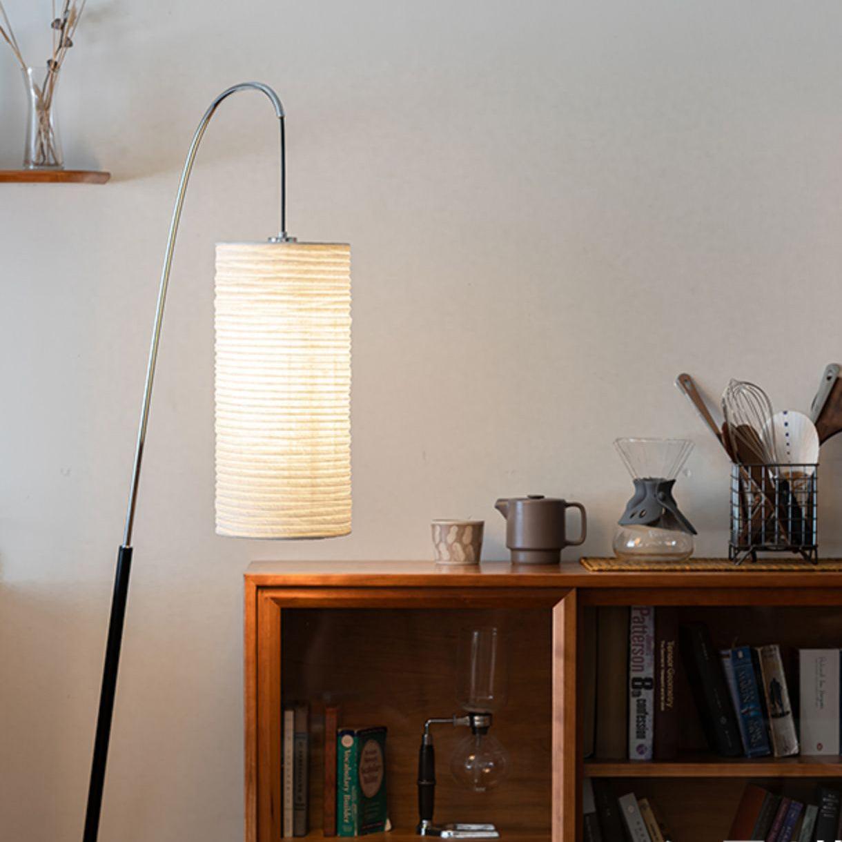 Modern Arched Kalmar Floor Lamp with Tissue Paper Shade and Chrome Finish