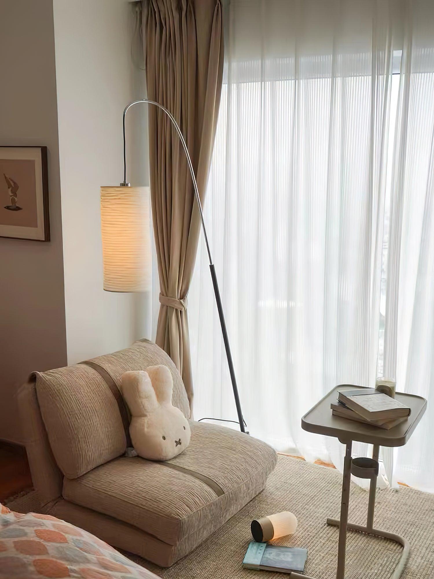 Modern Arched Kalmar Floor Lamp with Tissue Paper Shade and Chrome Finish