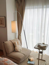 Modern Arched Kalmar Floor Lamp with Tissue Paper Shade and Chrome Finish