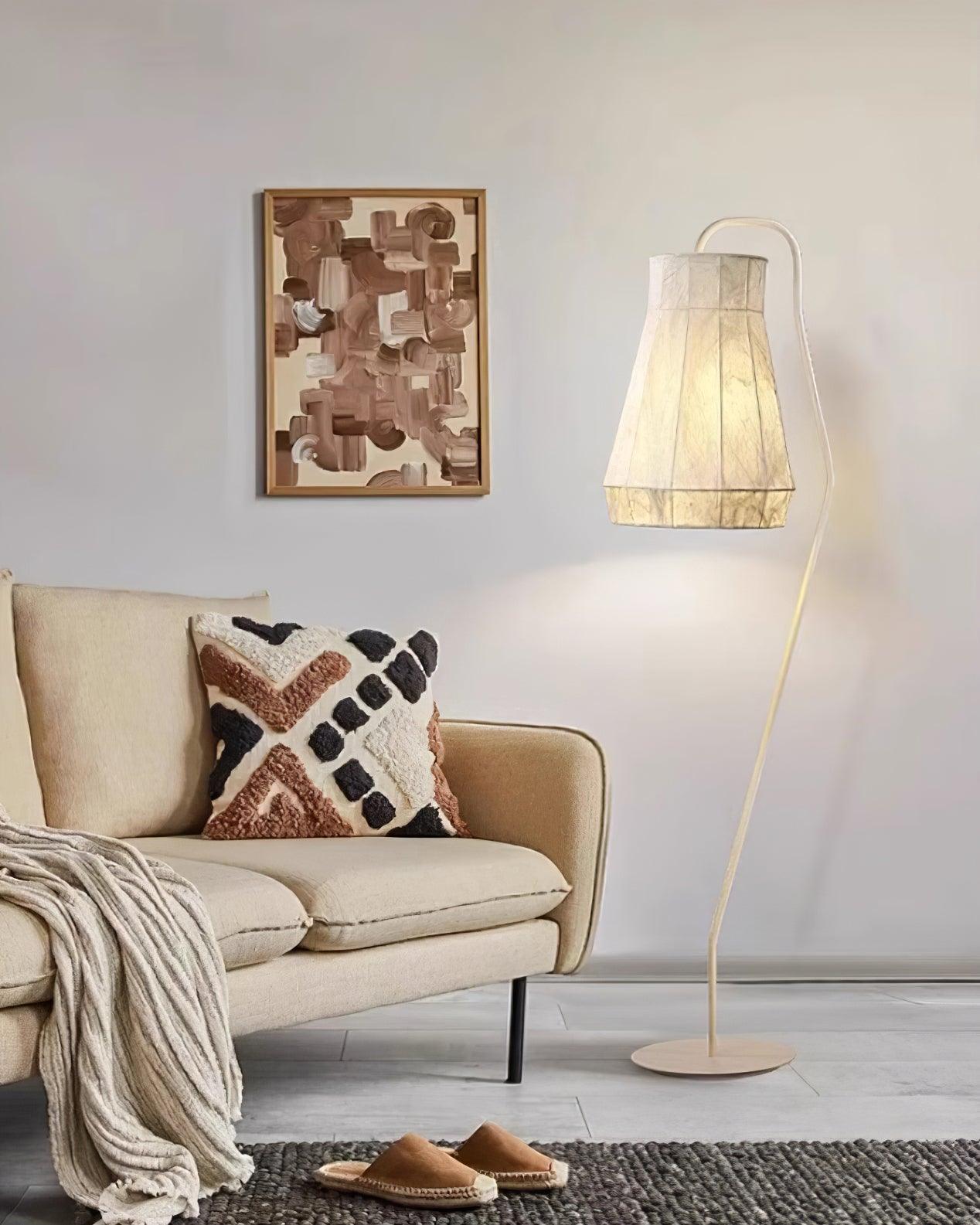 Modern White Textured Silk Fabric Standing Floor Lamp for Interior Spaces