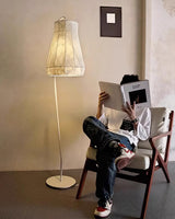 Modern White Textured Silk Fabric Standing Floor Lamp for Interior Spaces