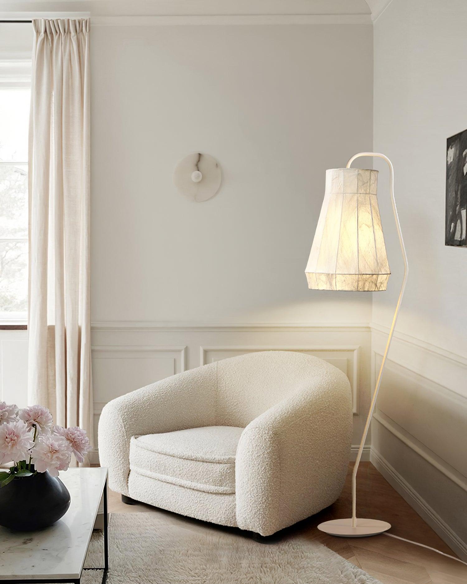 Modern White Textured Silk Fabric Standing Floor Lamp for Interior Spaces