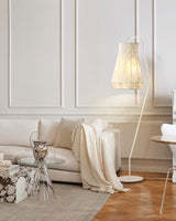 Modern White Textured Silk Fabric Standing Floor Lamp for Interior Spaces