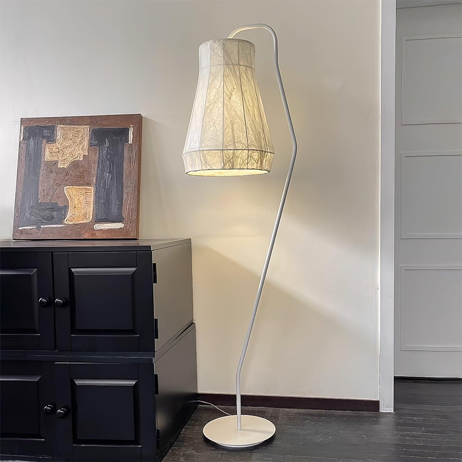 Modern White Textured Silk Fabric Standing Floor Lamp for Interior Spaces