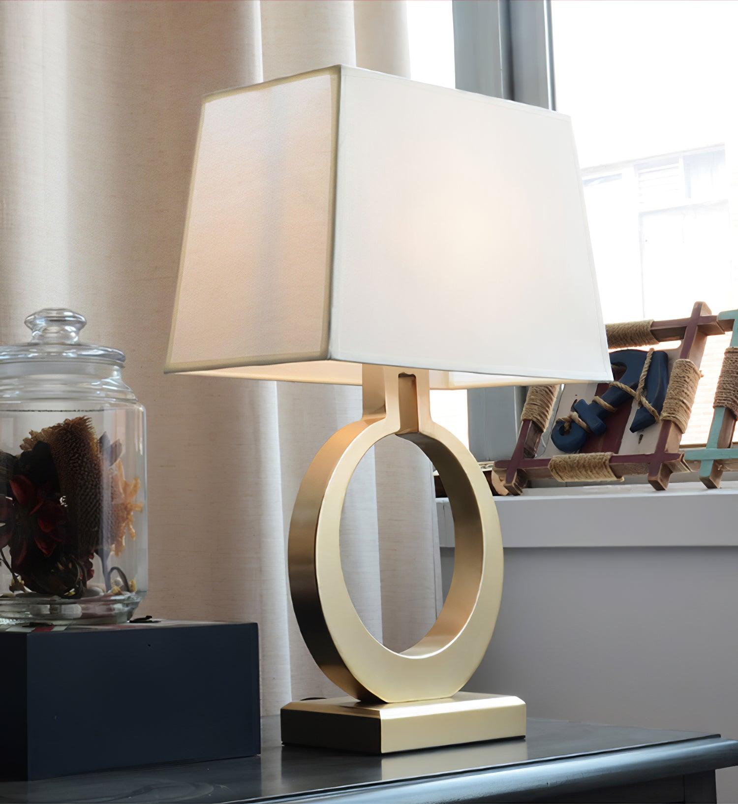 Modern Gold Keyhole Ring Table Lamp for Living Room Luxury Circular Side Desk Light