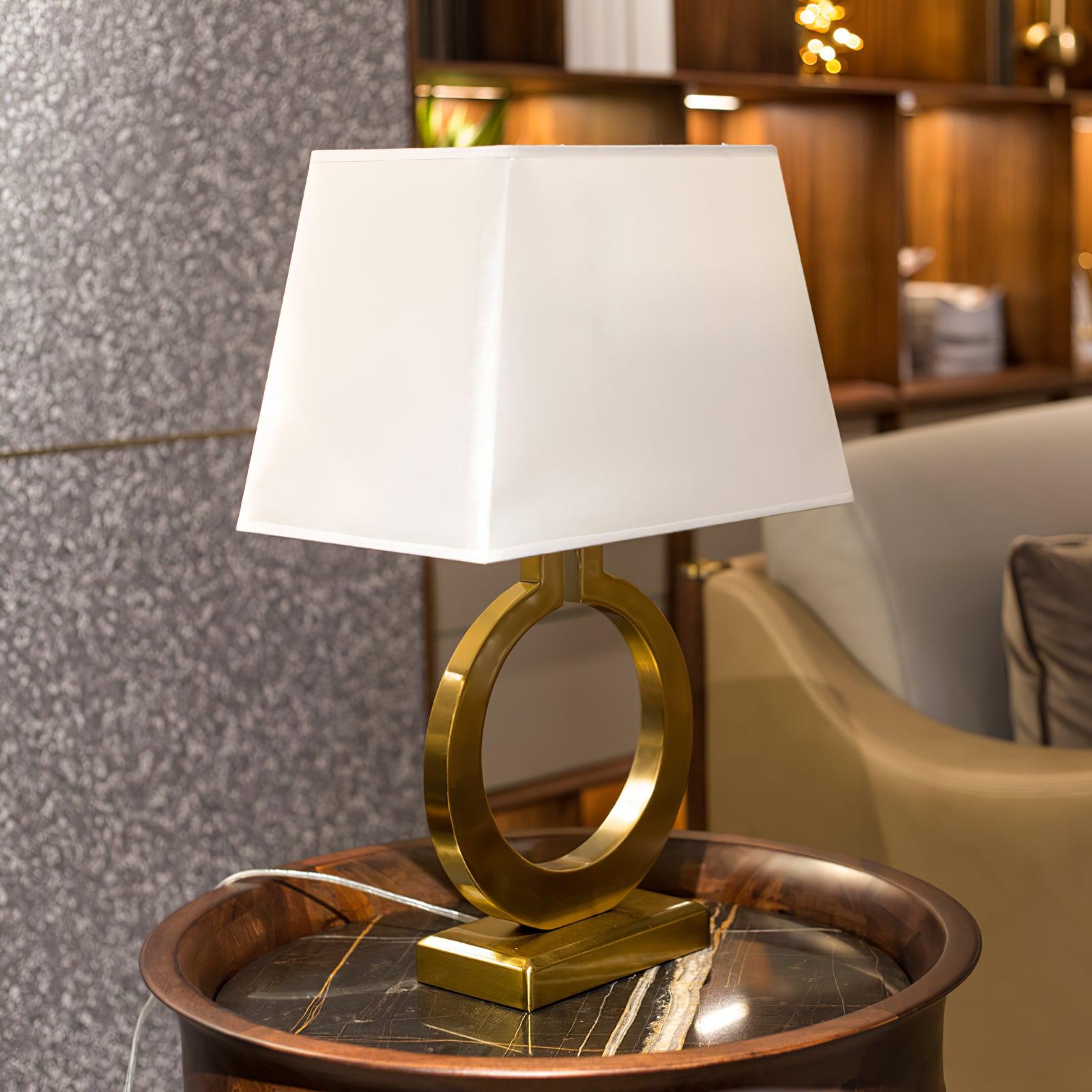 Modern Gold Keyhole Ring Table Lamp for Living Room Luxury Circular Side Desk Light