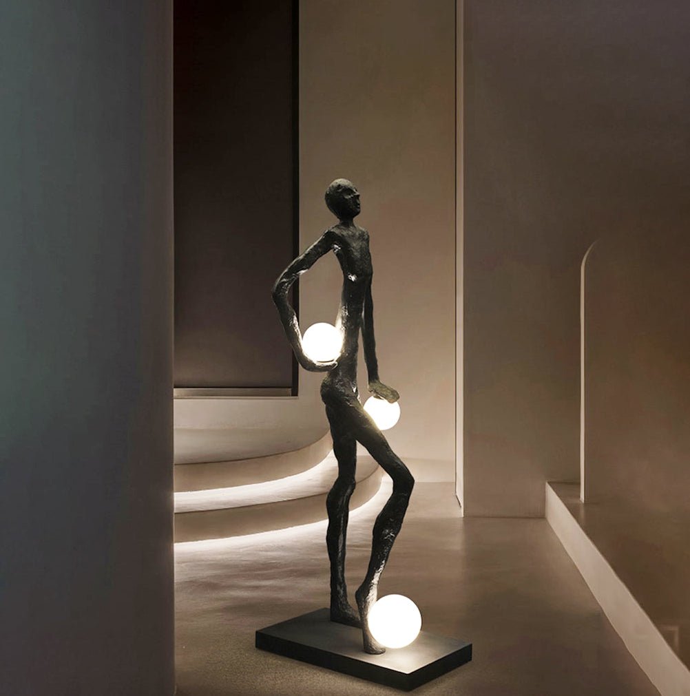 Modern Kicking Ball Sculpture Character Floor Lamp Artistic Athlete Reading Light