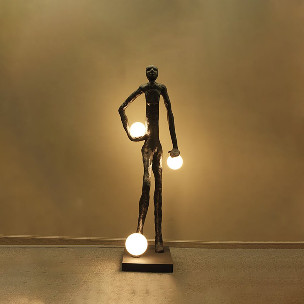 Modern Kicking Ball Sculpture Character Floor Lamp Artistic Athlete Reading Light