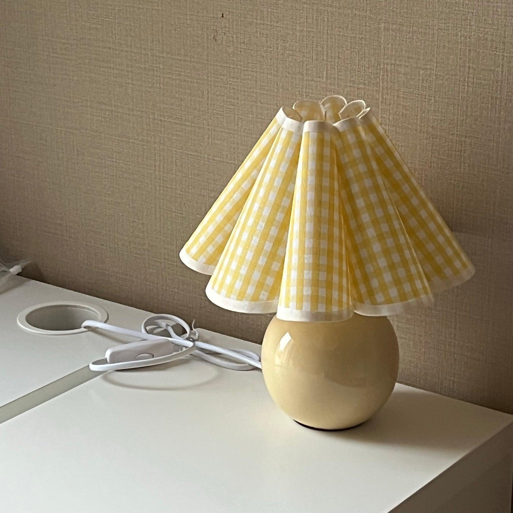 Vintage Ceramic Mushroom Table Lamp with Elegant Knife Pleat Linen Shade