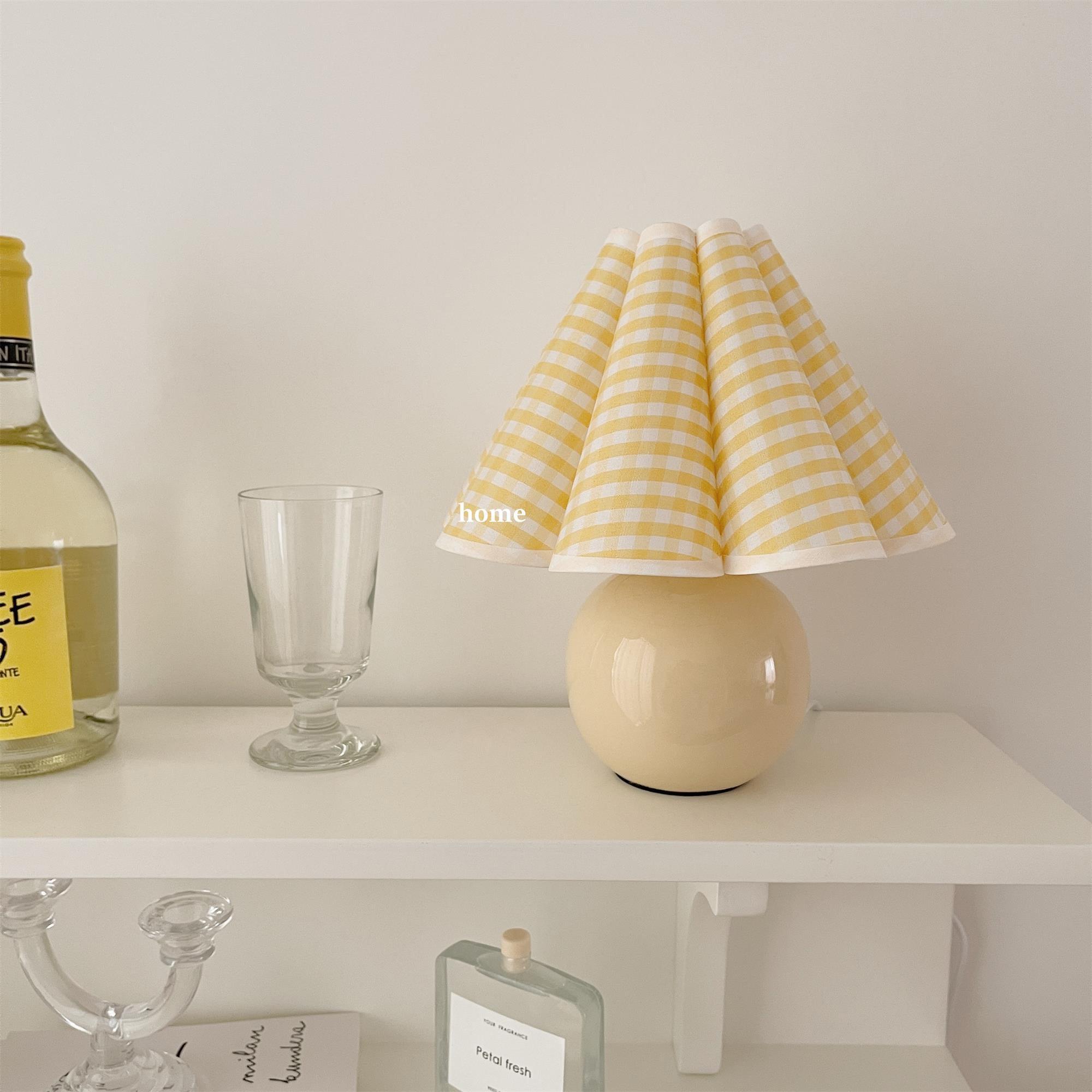 Vintage Ceramic Mushroom Table Lamp with Elegant Knife Pleat Linen Shade
