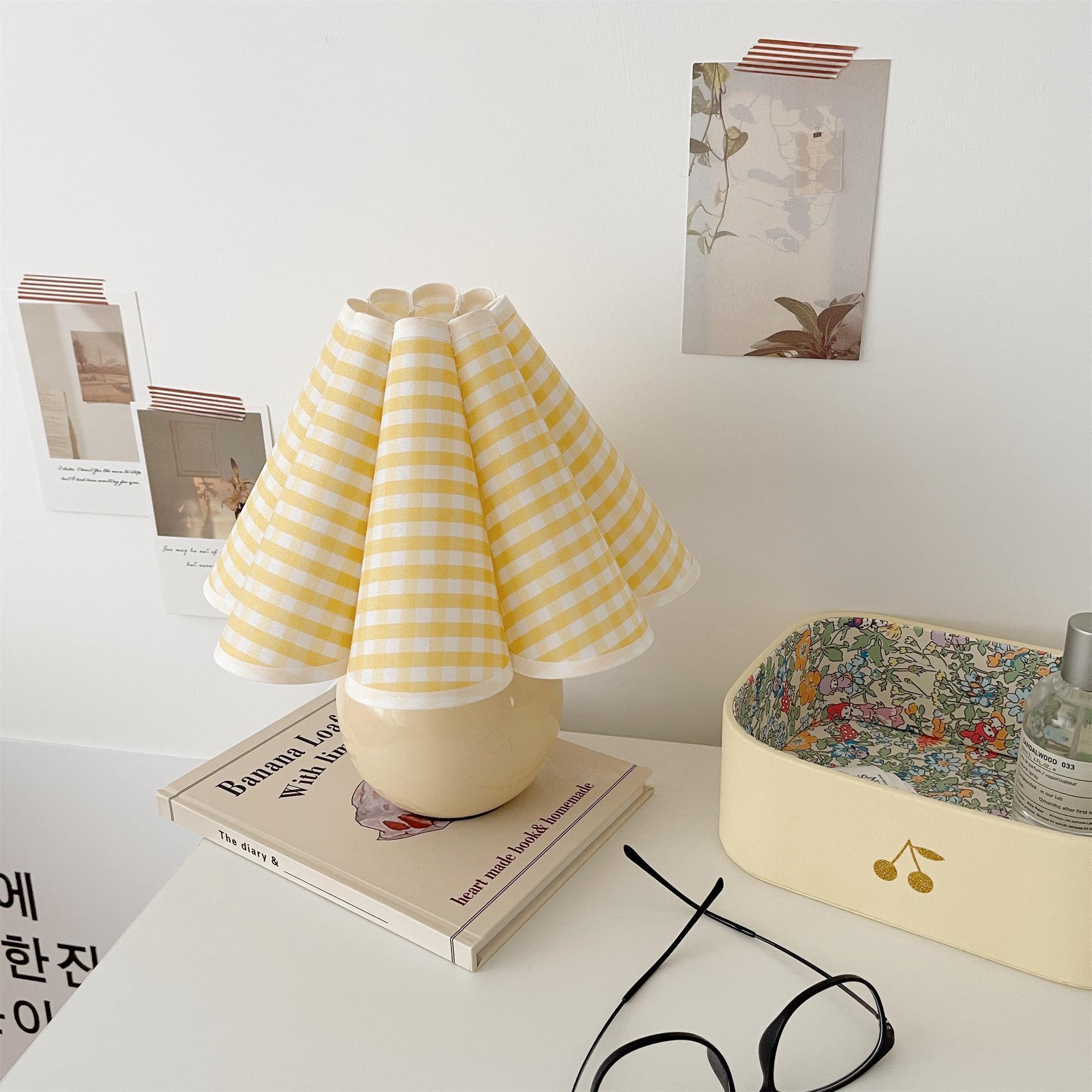 Vintage Ceramic Mushroom Table Lamp with Elegant Knife Pleat Linen Shade