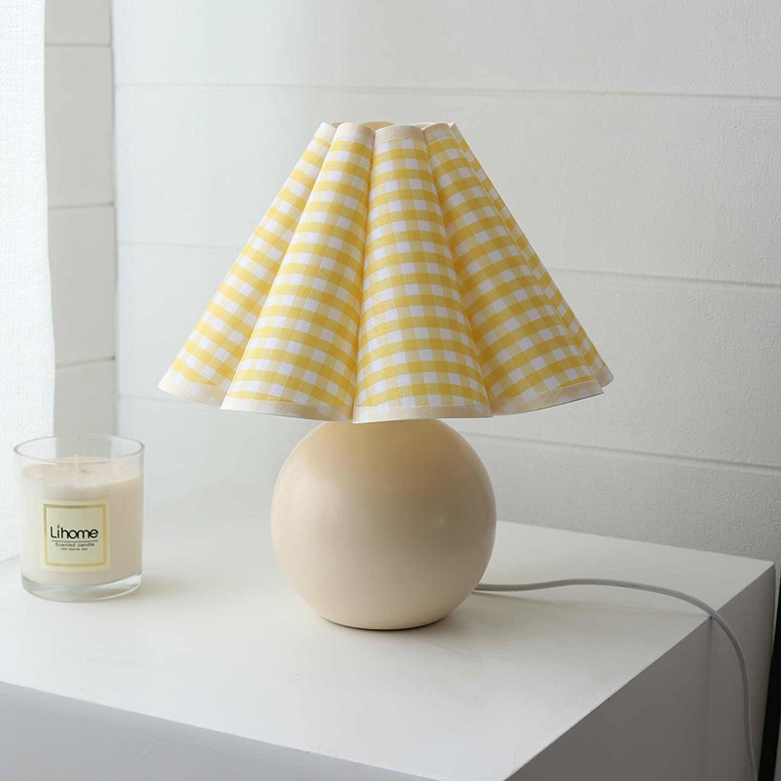 Vintage Ceramic Mushroom Table Lamp with Elegant Knife Pleat Linen Shade