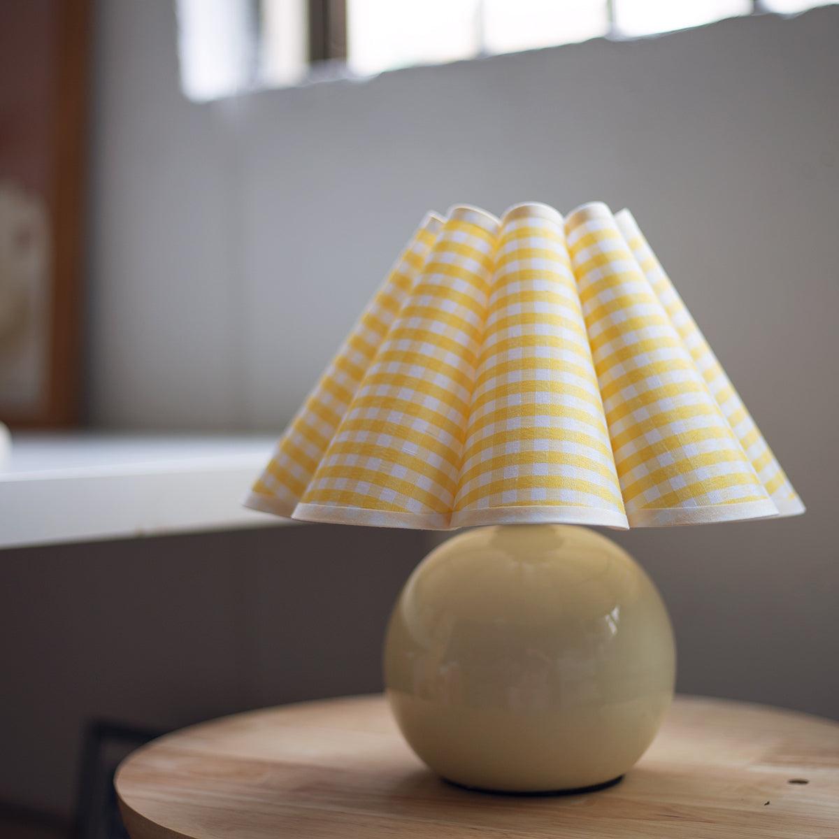 Vintage Ceramic Mushroom Table Lamp with Elegant Knife Pleat Linen Shade