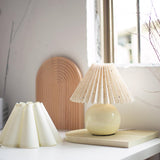 Vintage Ceramic Mushroom Table Lamp with Elegant Knife Pleat Linen Shade